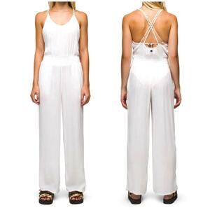 Prana Fernie Wide Leg Jumpsuit Women's L White Crinkle Romper Swim Coverup Beach